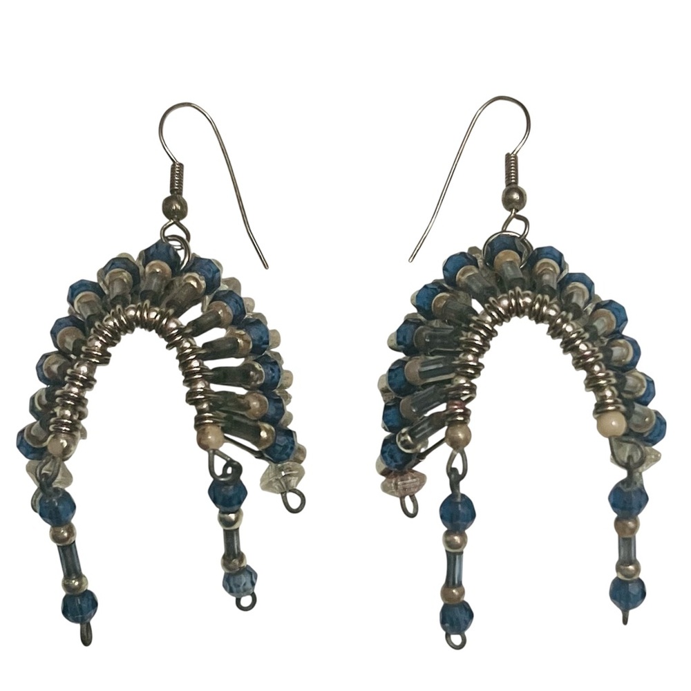 Handmade Indigenous Beaded Headdress Dangle Earrings